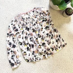 white top with black, pink and yellow flowers